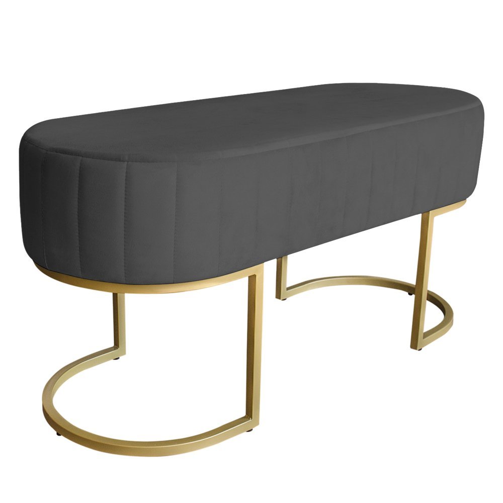 Banco Recamier Estofado Luana Base Gold Veludo Cinza - Montanaris Decor - 1