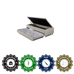 Bicama Box com Baú Solteiro Courino Linho Areia 88x188 com Colchão Auxiliar Ecoflex - 5