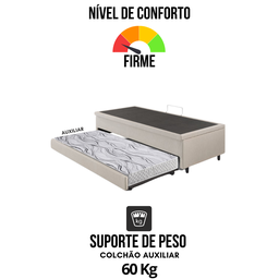 Bicama Box com Baú Solteiro Courino Linho Areia 88x188 com Colchão Auxiliar Ecoflex - 6