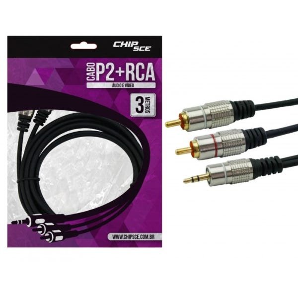 Cabo P2 Estéreo para 2 RCA 3 Metros Profissional - 2