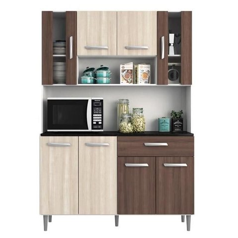 Kit Cozinha 8 Portas 1 Gaveta Gabi Branco/rovere/amêndoa - Poliman