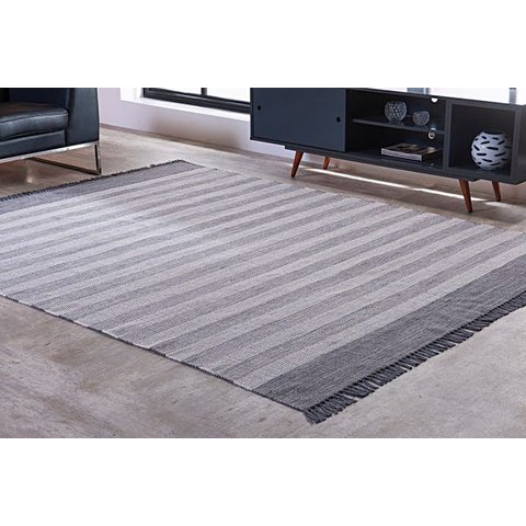 Tapete Indiano Kilim - Mallani - 1,00M x 1,50M - 100% Algodão - Cinza - Niazitex