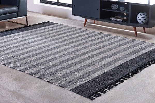 Tapete Indiano Kilim - Mallani - 1,00M x 1,50M - 100% Algodão - Preto - Niazitex