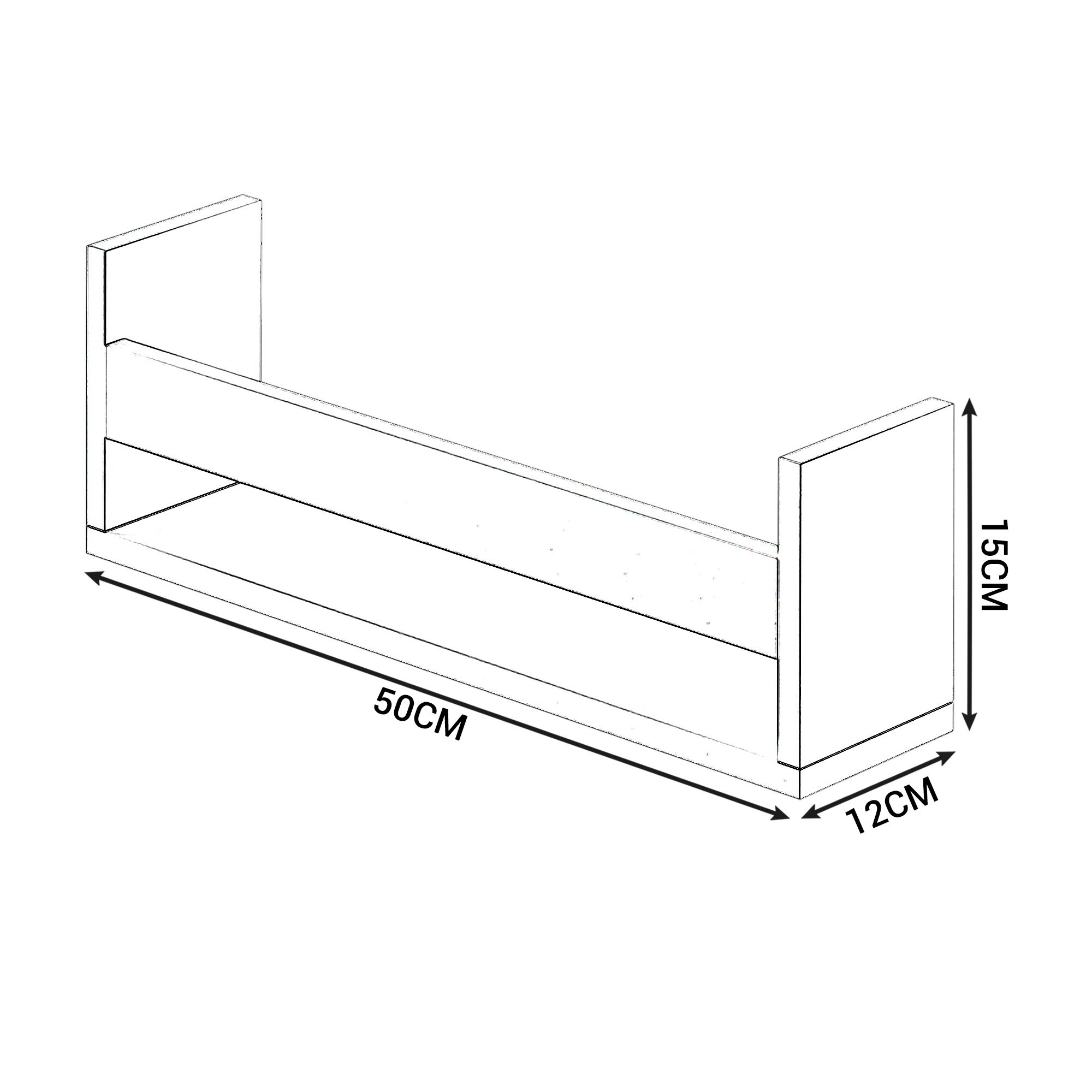 Kit com 3 Prateleiras Nicho em Mdf 15mm 50x12x15 - Perfeito para Livros e Revistas Preta - 3