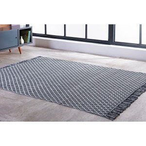 Tapete Indiano Kilim - Adalli - 1,00M x 1,50M - 100% Algodão - Preto - Niazitex