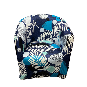 Capa Poltrona Circular Ferradura Estampada:folha Azul
