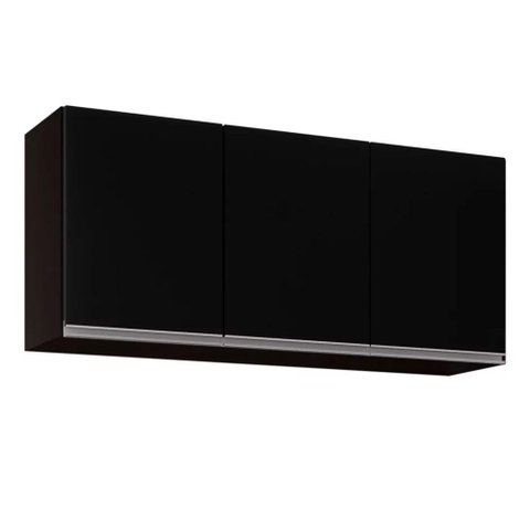 Armário Aéreo de Cozinha 03s Tina Preto 120cm