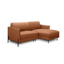 Ver imagem 2 de Sofá Decorativo Karine 3 Lugares Sala de Estar 230cm com Chaise Pés em Aço Couro Conhaque G88 - Gran