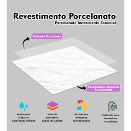 Painel Placa Para Parede E Piso Chão Autocolante Laminado Marmore Branco Rajado 25x25cm - 2