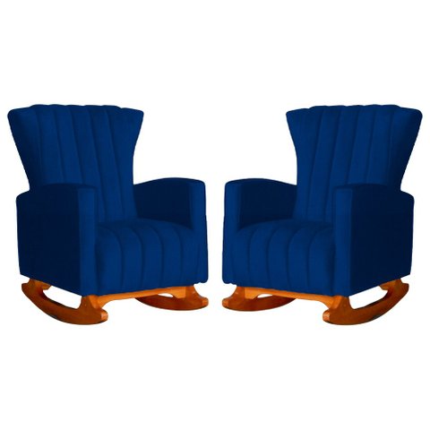 Conjunto 2 Poltronas Estofadas de Balanço Melinda Suede Azul Marinho - LM DECOR