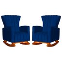 Ver imagem 1 de Conjunto 2 Poltronas Estofadas de Balanço Melinda Suede Azul Marinho - LM DECOR