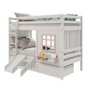Ver imagem 2 de Beliche Infantil com Janela Gavetas Escorregador e Cortina Madeira Maciça Branco/ Rosa Housin