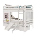 Ver imagem 5 de Beliche Infantil com Janela Gavetas Escorregador e Cortina Madeira Maciça Branco/ Rosa Housin