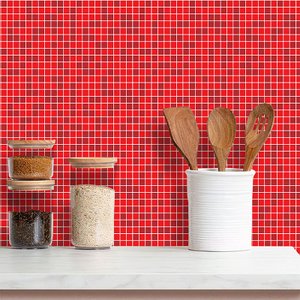 Papel de Parede Adesivo Pastilhas em Tons de Vermelho 3m