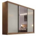 Ver imagem 1 de Guarda Roupa Casal 3 Portas de Correr e 4 Gavetas c/ 1 Espelho Diamond Plus Freijó/FendiOff - Novo H
