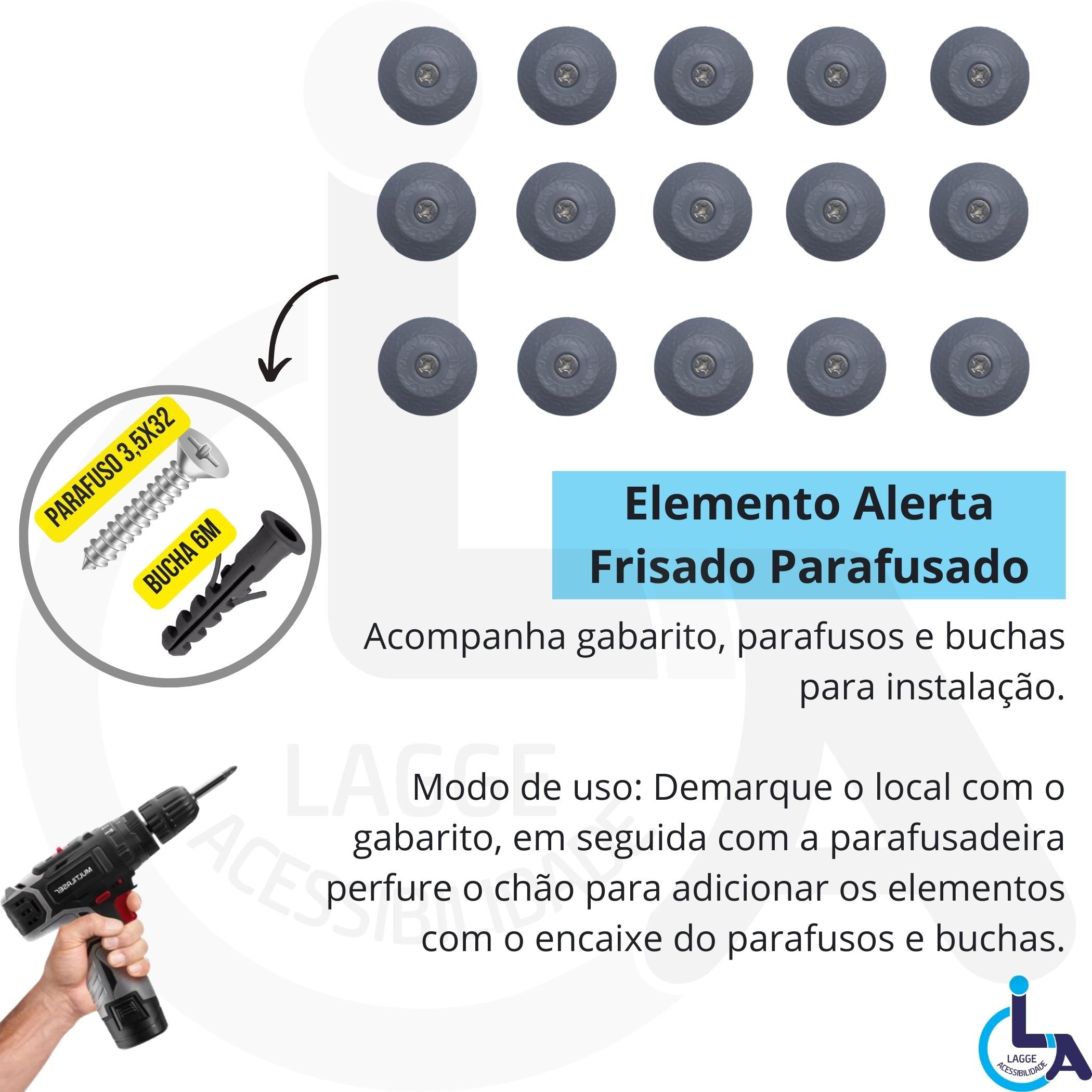 Elemento Tátil Alerta Pvc Parafusado Cinza - 4
