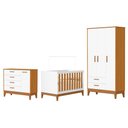 Ver imagem 1 de Dormitório Infantil Flip Guarda Roupa 3 Portas, Cômoda 1 Porta e Berço Branco Fosco/savana -