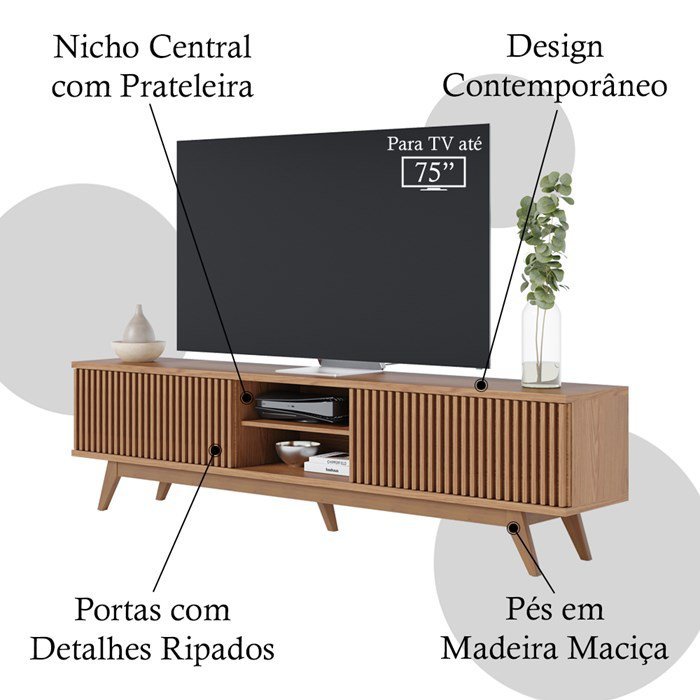 Bancada Rack Tv 75 Pol 218 Cm Fortaleza Freijo Clb | MadeiraMadeira