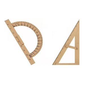 Kit Geométrico do Professor Com 1 Transferidor 180 Grau MDF e 1 Esquadro MDF 30°/60° Graus Souza 293