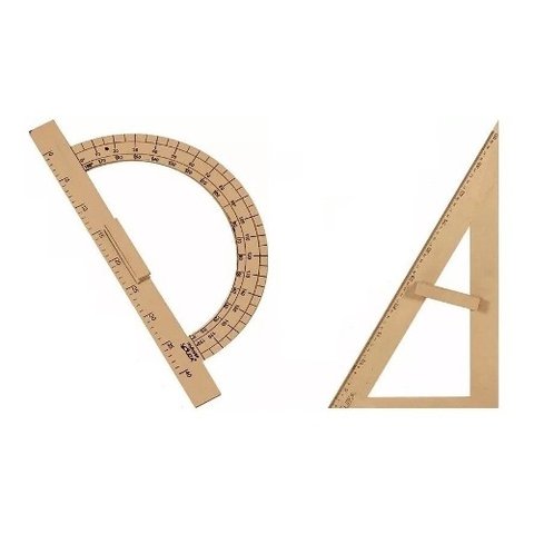 Kit Geométrico do Professor Com 1 Transferidor 180 Grau MDF e 1 Esquadro MDF 30°/60° Graus Souza 293