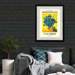 Quadro Van Gogh Flores Azuis - 60x48cm:madeira Branca - 2