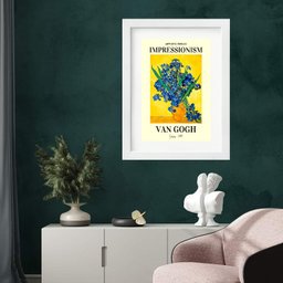 Quadro Van Gogh Flores Azuis - 60x48cm:madeira Branca - 1