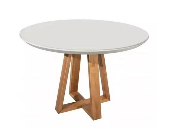 Mesa Jantar Redonda Laqueada 90cm Tampo Mdf Vidro Off White  **SOMENTE A MESA**