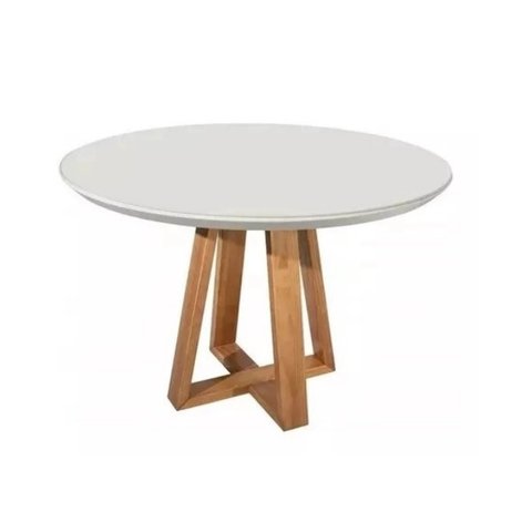 Mesa Jantar Redonda Laqueada 90cm Tampo Mdf Vidro Off White  **SOMENTE A MESA**
