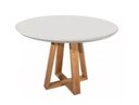 Ver imagem 1 de Mesa Jantar Redonda Laqueada 90cm Tampo Mdf Vidro Off White **SOMENTE A MESA**
