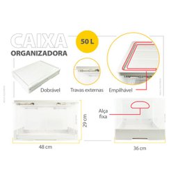 Caixa organizadora dobrável tampa 50 litros transparente - 6