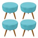 Ver imagem 1 de Kit 4 Puffs Banqueta Redonda Nina Suede Azul Turquesa Pés Palito Castanho - Pallazio