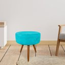 Ver imagem 2 de Kit 4 Puffs Banqueta Redonda Nina Suede Azul Turquesa Pés Palito Castanho - Pallazio