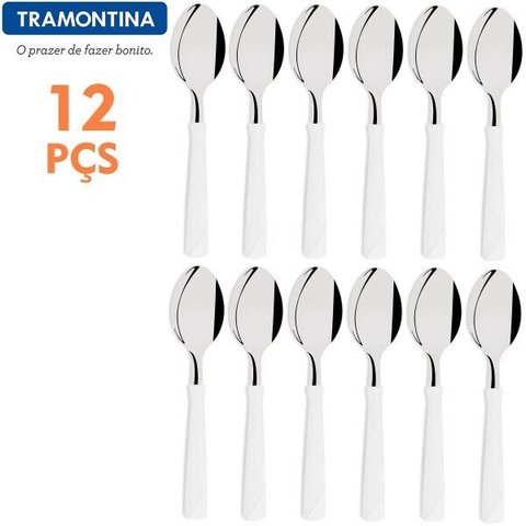 Conjunto 12 Colheres Mesa New Kolor Branco Talheres Tramontina em Aço Inox - 23163/080