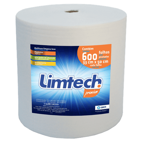 Pano Multiuso Limtech - 33cm X 300m - 600 Folhas - 70g/m² - Branco