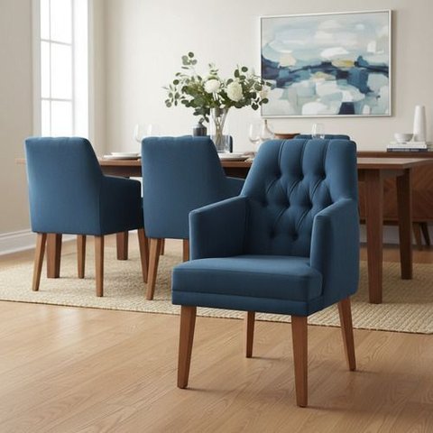 Kit 6 Cadeiras de Jantar Bela com Braço Suede Azul Marinho Suede Azul-marinho