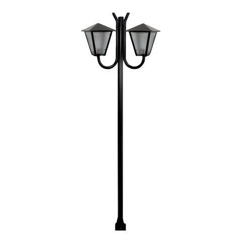 Poste Braço Curvo Luminária Romana Dupla Jardim Preto 200cm Ouro Minas L045OM
