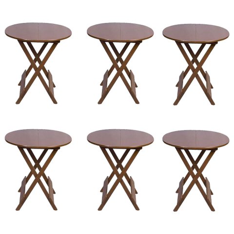 Kit 6 Mesas Redondas Dobráveis em Madeira Maciça 70x70 Imbuia Ideal para Bares e Restaurantes