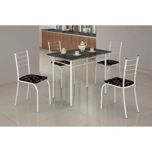 Conjunto de Mesa com 4 Cadeiras Rio Base Realeza Tampo em Mdp Preto/branco - Teixeira Móveis