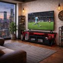 Ver imagem 1 de Rack Gamer com Led Estilo Industrial Mesa para Televisão Tv:preto com Vermelho