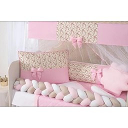 Kit Protetor de Berço Rosa Claro 14 Peças com Lençol Extra - 2