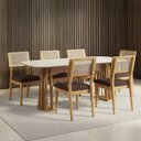 Ver imagem 1 de Mesa de Jantar Retangular 180cm com 6 Cadeiras 100% Mdf Cor:off White com Freijó e Veludo Slim Onix