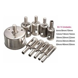 Jogo 15 Serra Copo Broca Diamantada 6 a 50mm Vidro Cerâmica - 5
