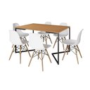 Ver imagem 2 de Mesa Jantar Industrial Retangular Canela 137x90cm Base V Ferro Preto com 6 Cadeiras Branca Eames Mad