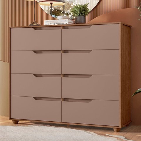 Cômoda para Quarto com 8 Gavetas Doble Marrom/Nogueira/Capuccino