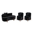 Ver imagem 2 de Conjunto 2 Poltronas + Sofá Curvo Orgânico Veludo Preto - Montanaris Decor