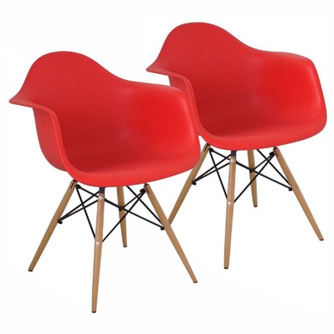 Kit 2 Cadeiras Charles Eames Eiffel Design Wood com Braços - Vermelho Vermelha