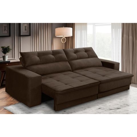 Sofá Retrátil e Reclinável 3 Lugares 2,10m com Molas Emília Suede Marrom Madelina Decor