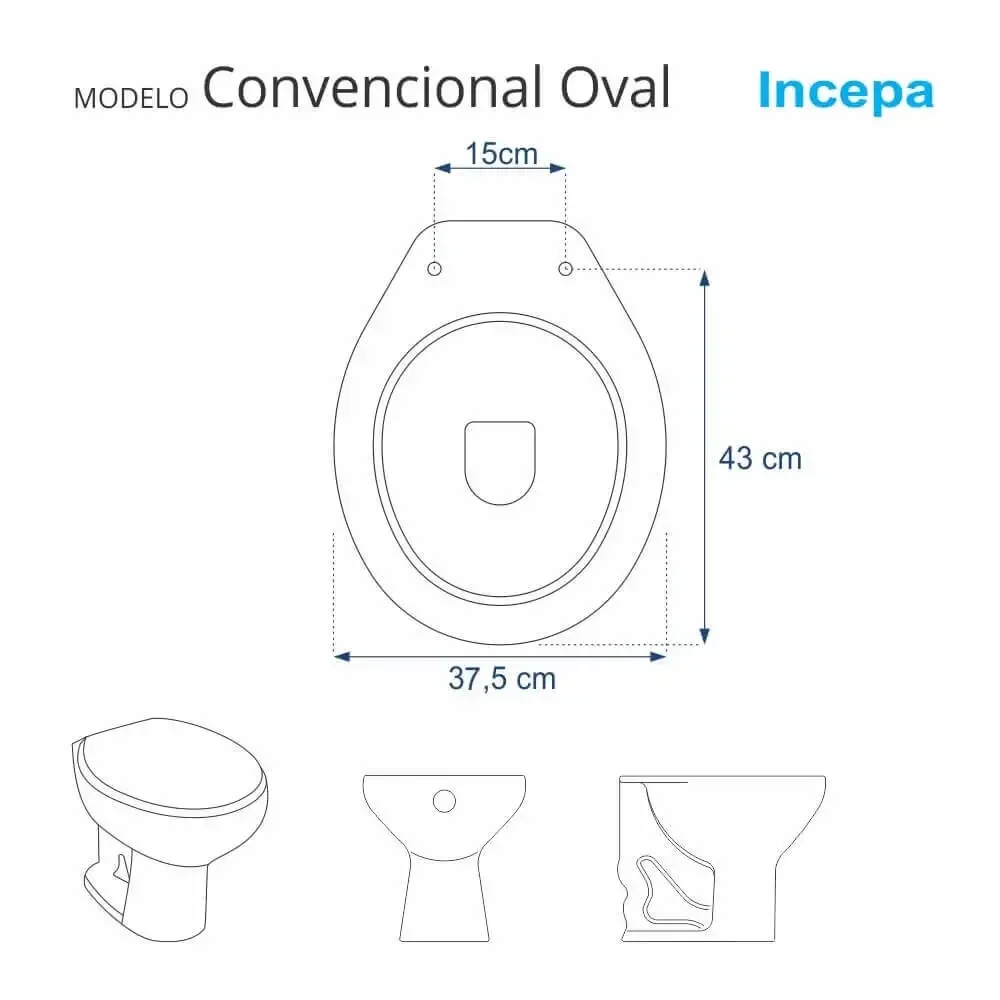 Assento Sanitario Poliester Convencional Oval Branco para vaso Incepa - 3