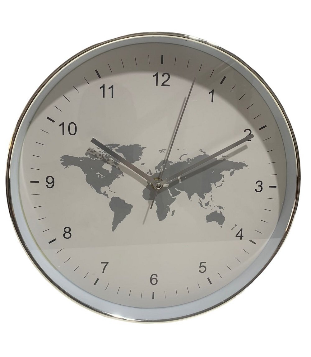 Relógio Parede Sala Escritório Cromado Mapa Continente Bco Wincy relógio decorativo, relógio parade  - 1