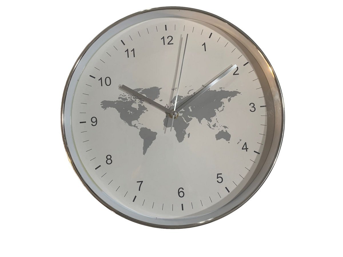 Relógio Parede Sala Escritório Cromado Mapa Continente Bco Wincy relógio decorativo, relógio parade  - 4